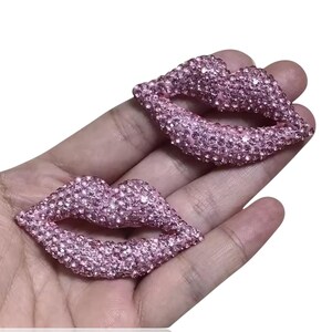 2 Pcs Pink Crystal Juicy Lips, Lip Diamond Rhinestone, Bling Luxury Charm, Metal Alloy, Flat Back, Junk Charms, Craft Supplies, Bulk Buy