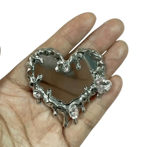 2 Pcs Drip Heart Mirror,  Mirrors Diamond Rhinestone, Bling Luxury Charm, Metal Alloy, Flat Back, Junk Charms, Craft Supplies, Bulk Buy