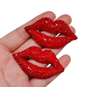 2 Pcs Red Crystal Juicy Lips, Lip Diamond Rhinestone, Bling Luxury Charm, Metal Alloy, Flat Back, Junk Charms, Craft Supplies, Bulk Buy