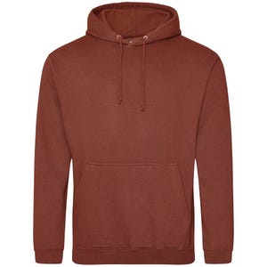 Puede incluir: Una sudadera con capucha de color óxido liso, con capucha con cordón y bolsillo tipo canguro. La sudadera de manga larga está hecha de un material suave y es adecuada para ropa informal. La sudadera con capucha es una prenda versátil.
