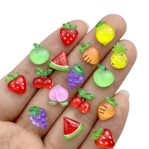 50 Pieces Mini Bright Fruit, Tropical Fruits, Fake Food, Resin Cabochon, Flat Back, Junk Charms, Plastic Charm, Craft Supplies, Nail Art