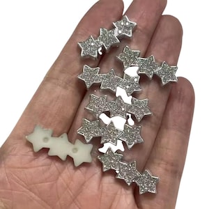 10 Pieces Glitter Bling Star, Silver Stars, Rhinestone, Resin Cabochon, Flat Back, Junk Charms, Plastic Charm, Craft Supplies, Bulk Buy