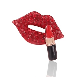 5 Pcs Red Lipstick, Juicy Lippy Lips, Diamond Rhinestone, Bling Luxury Charm, Metal Alloy, Flat Back, Junk Charms, Craft Supplies, Bulk Buy