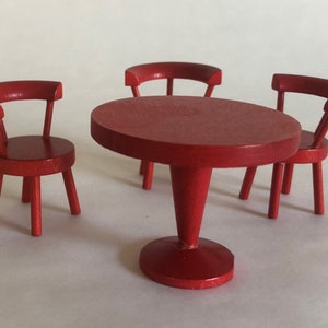 Vintage Red Round Table with Three Chairs