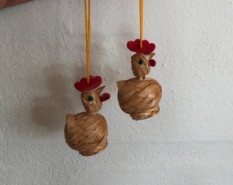 Vintage Danish Straw Chicken Ornaments to hang - Easter