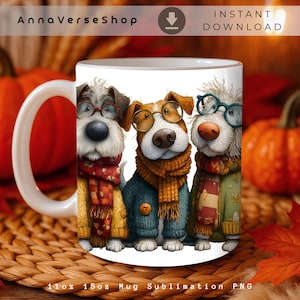 Cute Dogs Coffee Mug Wrap PNG, Pet Lover Sublimation Design for 11oz 15oz Cups, Puppy Lover PNG, Animal Lover Instant Download