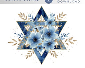 Star of David Floral PNG, Support for Israel Sublimation, Jewish Symbol Graphic, Instant Download