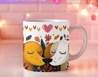 Dog Couple Mug Wrap PNG, Cute Valentine’s Day Sublimation for 11oz 15oz Mugs, Puppy Love Coffee Cup Design, Instant Download
