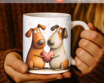 Cute Valentine’s Day Dog Mug Wrap PNG, Dogs Holding Heart, Valentine Mug Sublimation, Cute Puppy Love Wrap for 11oz 15oz Mugs