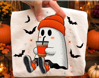 ゴーストコーヒーPNG、ハロウィン秋の昇華デザイン、不気味な季節（デジタルダウンロード）