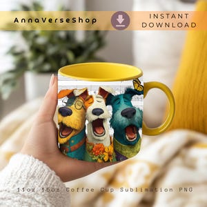 Dog Mug Wrap PNG, Cute Cartoon Dogs Sublimation Design, Funny 11oz 15oz Coffee Cup Wrap, Puppy Lover PNG, Instant Download