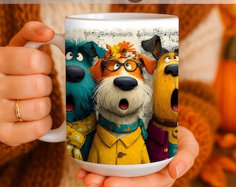 Divertida funda para taza de otoño con diseño de perro de dibujos animados, taza de café de 11 oz y 15 oz PNG, sublimación para amantes de los perros, diseño de taza de otoño, imágenes prediseñadas de cachorros lindos, descarga instantánea