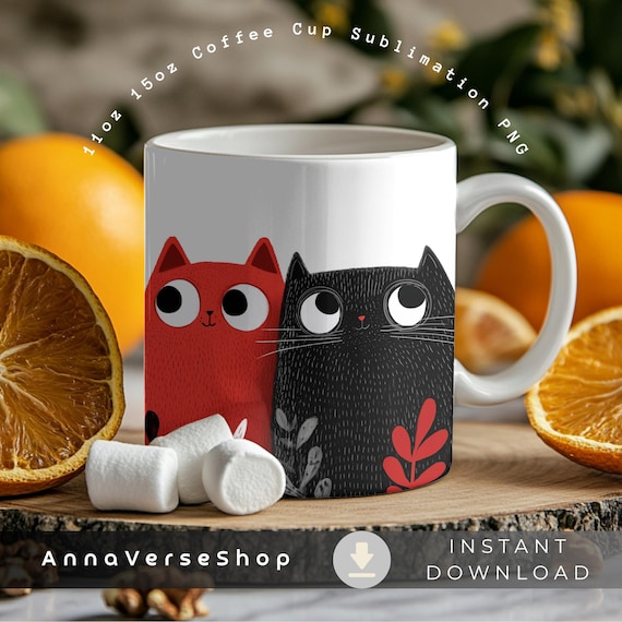 Cute Cat Mug Wrap, Coffee Cup Sublimation PNG, 11oz 15oz Mug Design, Cat Lover Gift Idea, Cozy Mug PNG, Instant Download