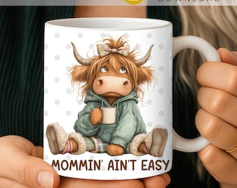 Mom Mug Wrap PNG, Highland Kuh Mom Design, lustiges Mom Life Sublimation, 11oz 15oz Kaffeebecher Wrap, Muttertagsgeschenk, Sofort Download