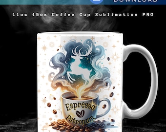 Espresso Patronum 11oz och 15oz muggomslag PNG, magisk kaffekopp sublimering, rolig trollkarlmugg, presentidé för kaffeälskare PNG-nedladdning