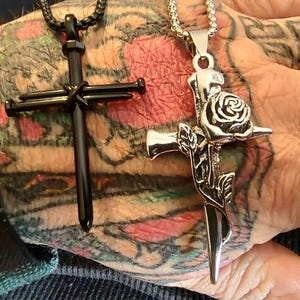Set Of Two.  Stake Cross Pendant Necklace, jewelry stainless steel  Punk  Necklace Set.  Gothic Steampunk style