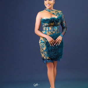 MIDI lace dress, African style, party wear, sequins fabric, African fashion, women clothing,African wears, Elegant wears,African design