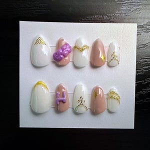 Huntirx Press-On Nails | K-Pop Demon Hunter-Inspired Nail Art | Anime Manicure | Gold Accents and3D Charms