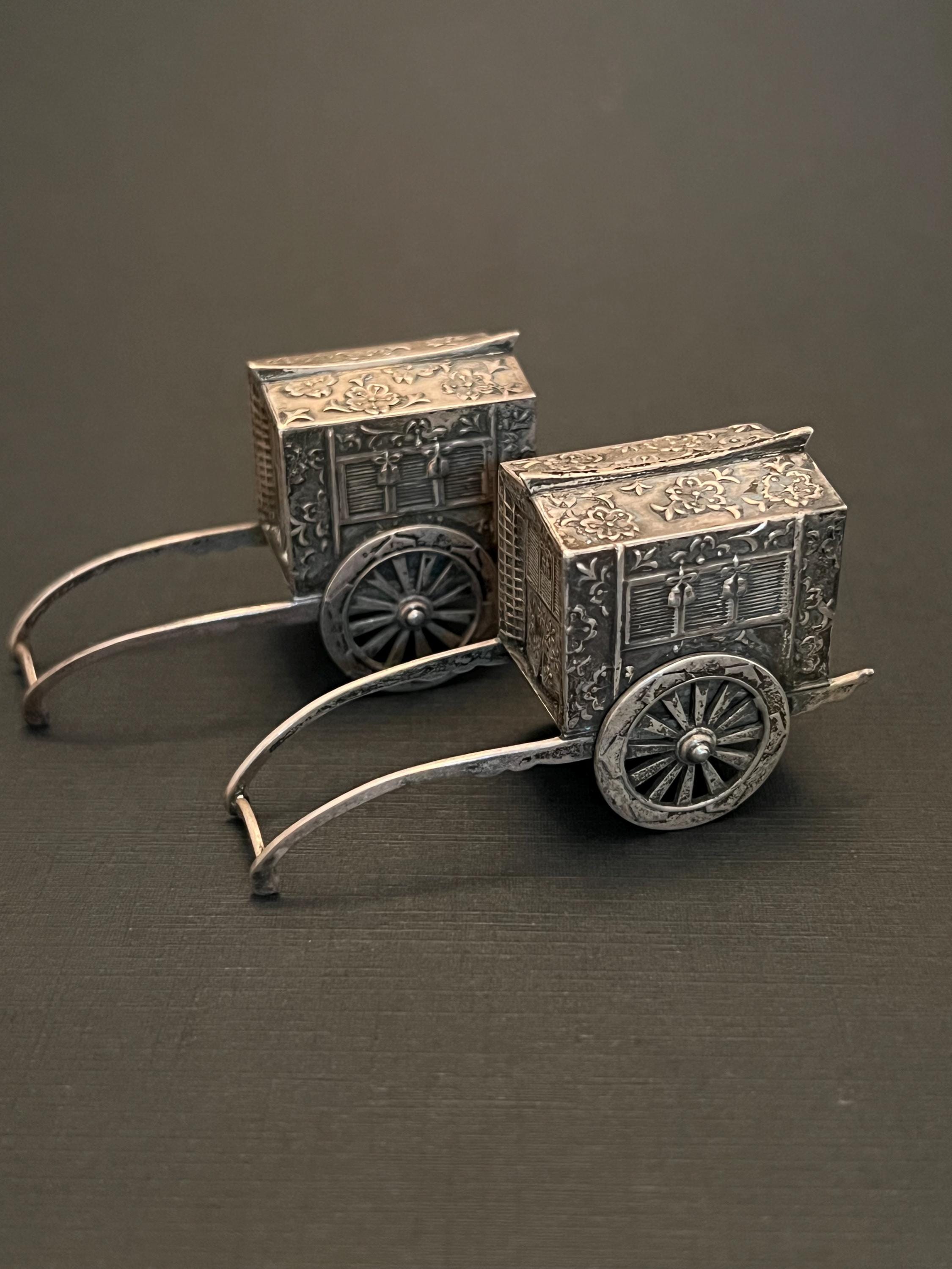 Antique Japanese Sterling 950 Rickshaw Salt & Pepper Shakers