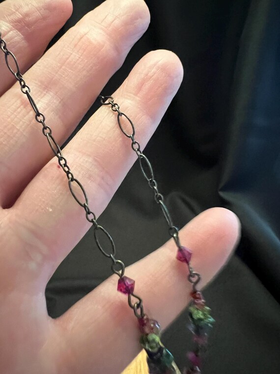 Oxidized Sterling Silver Ruby Jade Necklace, Tour… - image 8