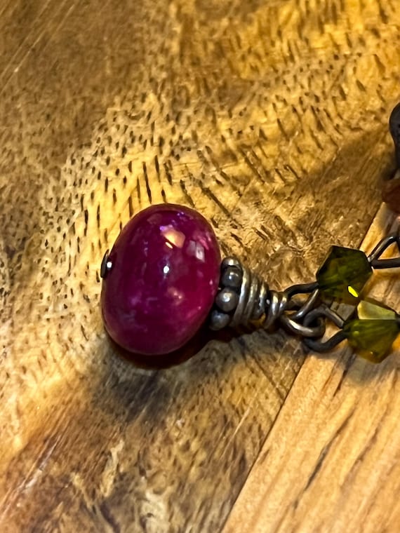 Oxidized Sterling Silver Ruby Jade Necklace, Tour… - image 3