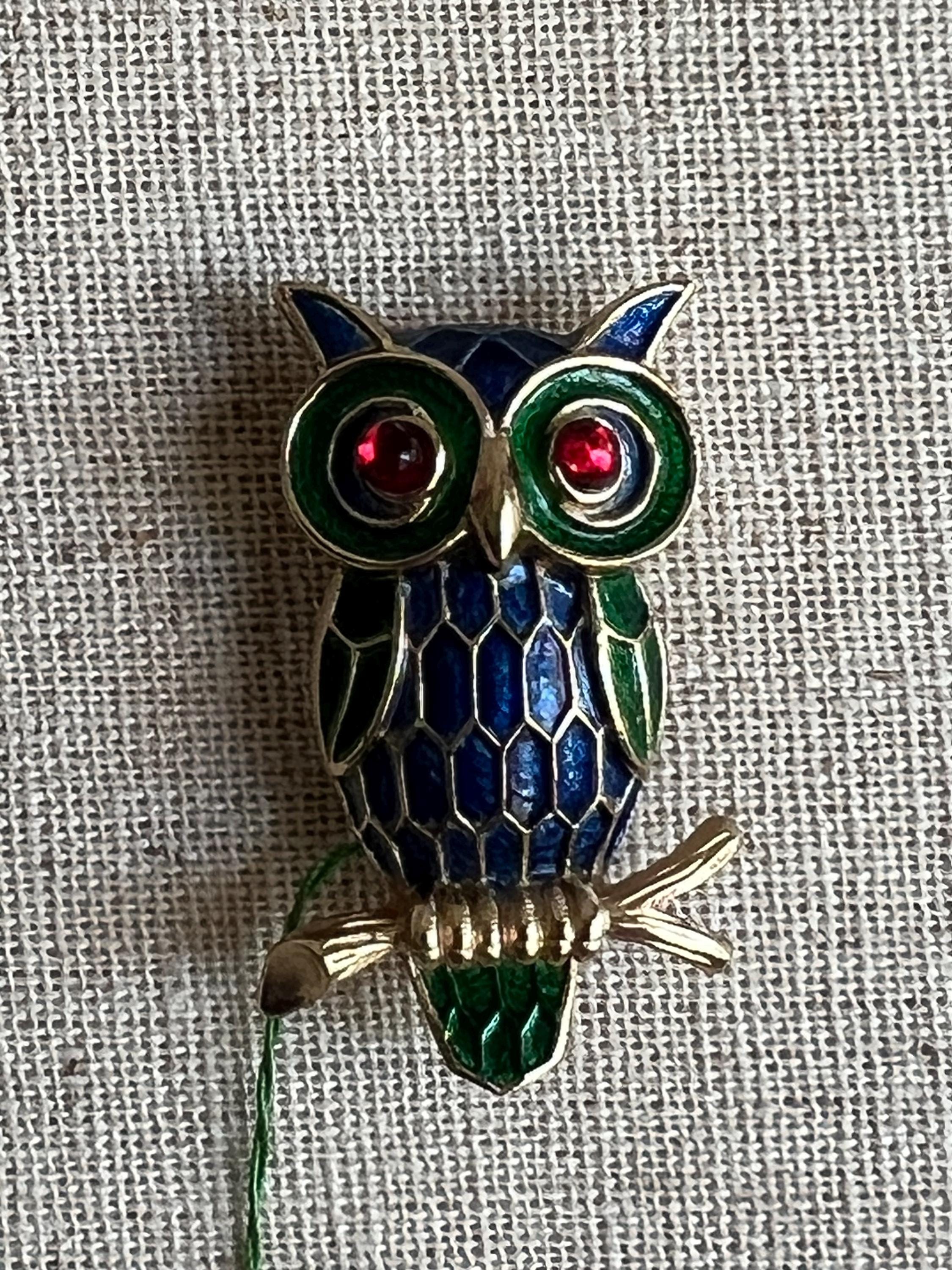Rare Crown Trifari L’Orient Owl Brooch with Original Tags-Vintage 1960’s Enamel and Rhin