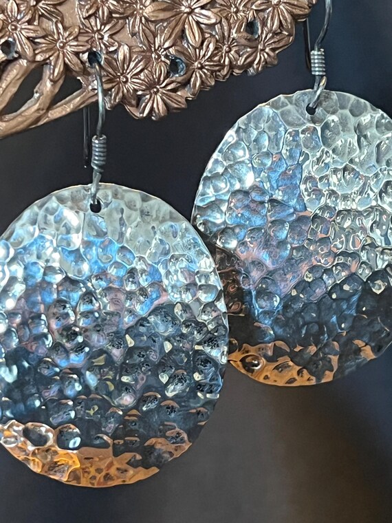 Hammered Sterling Silver Disc Earrings: 925 State… - image 2