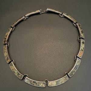 Vintage Taxco Sterling Silver Necklace: Green Stone Inlay, Mexican Modernist Jewelry