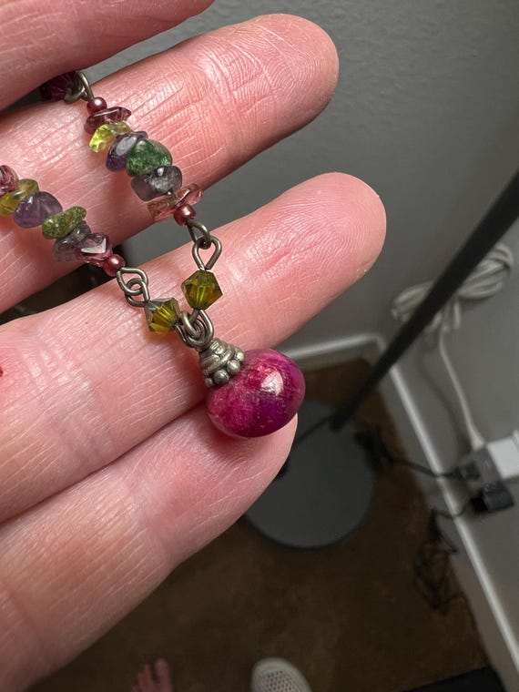 Oxidized Sterling Silver Ruby Jade Necklace, Tour… - image 9