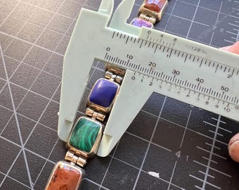 Sterling Silver Mexican Multi-stone Panel Bracelet – 8” – 50.1g