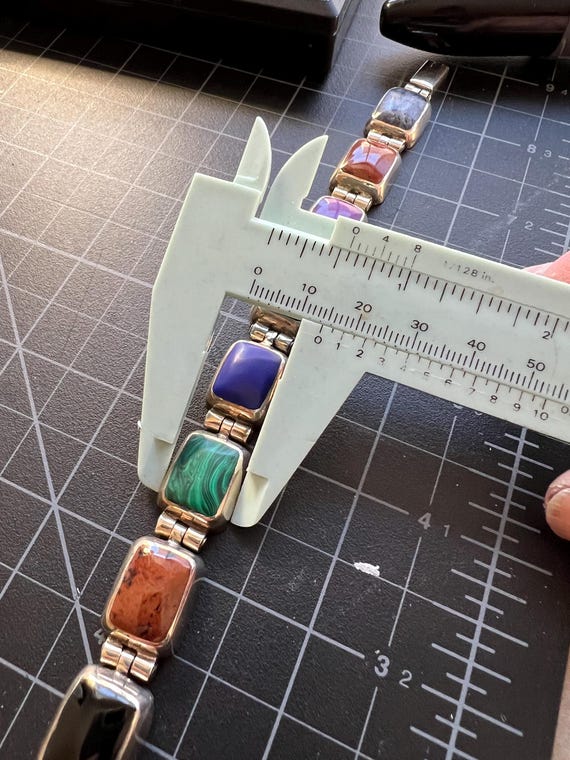 Sterling Silver Mexican Multi-stone Panel Bracelet – 8” – 50.1g