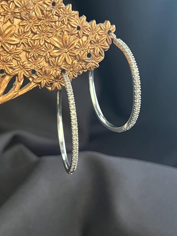 Silver CZ 40mm Hoop Earrings