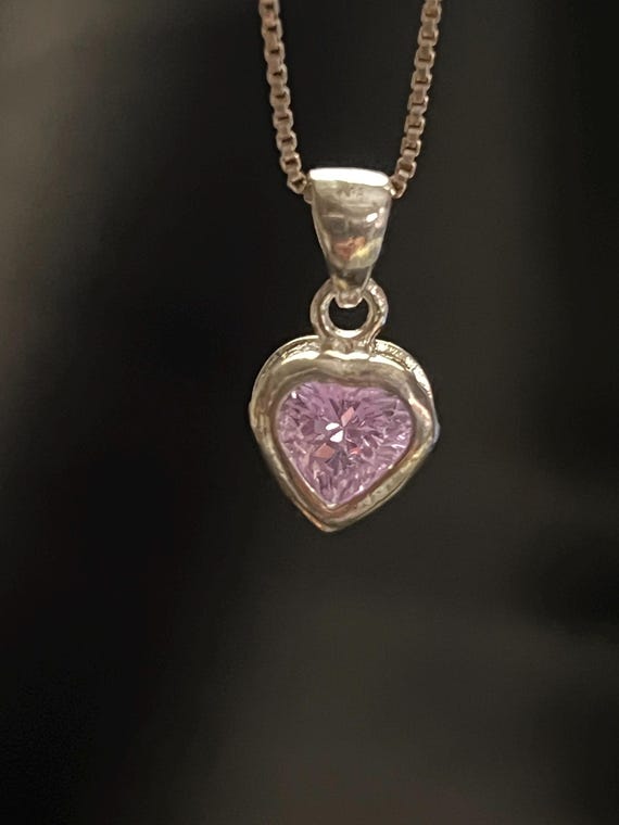 Italian 925 Sterling Silver Pink Heart CZ Pendant Necklace – Brilliant Cut Sparkling Heart