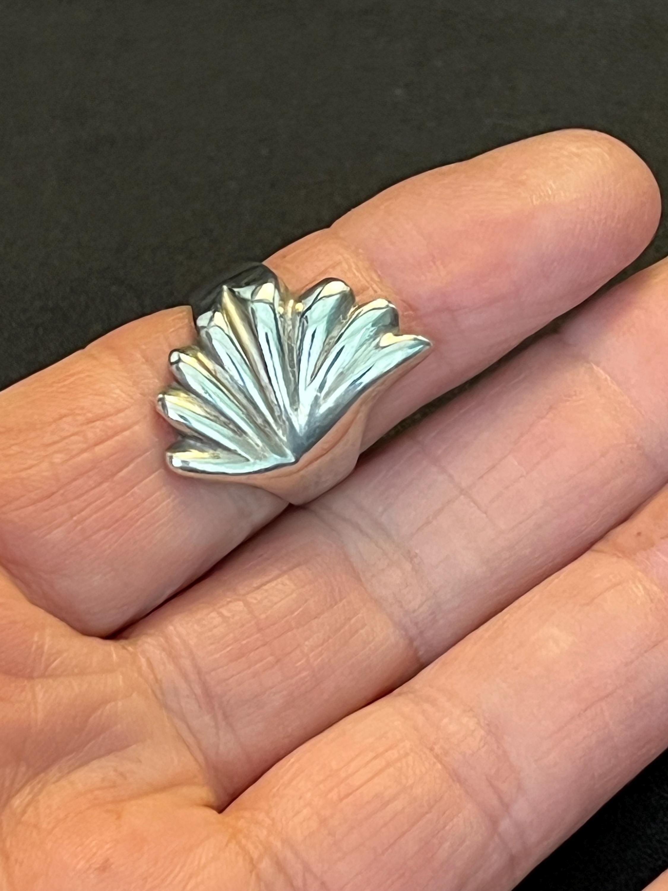 Vintage Taxco Fan Ring Sterling Silver TM-156 Mexico Size 7.75