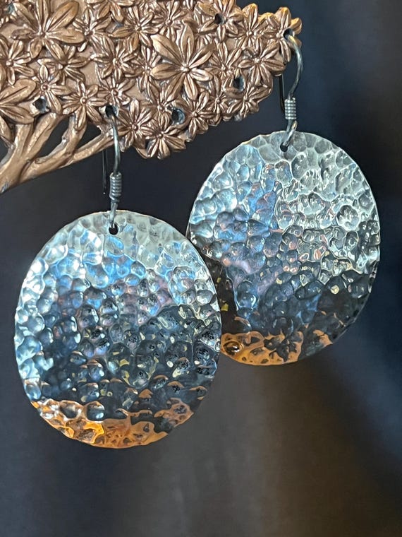 Hammered Sterling Silver Disc Earrings: 925 State… - image 1