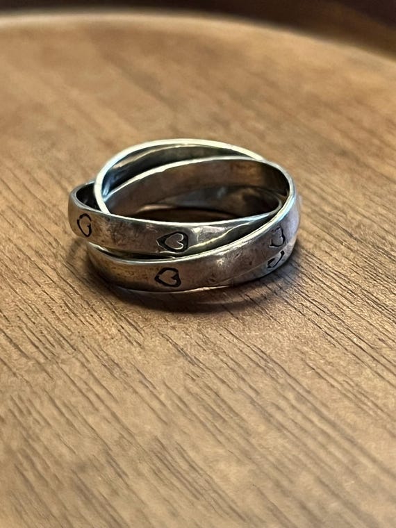 Sterling Silver Triple Interlocking Ring | Hearts - image 1