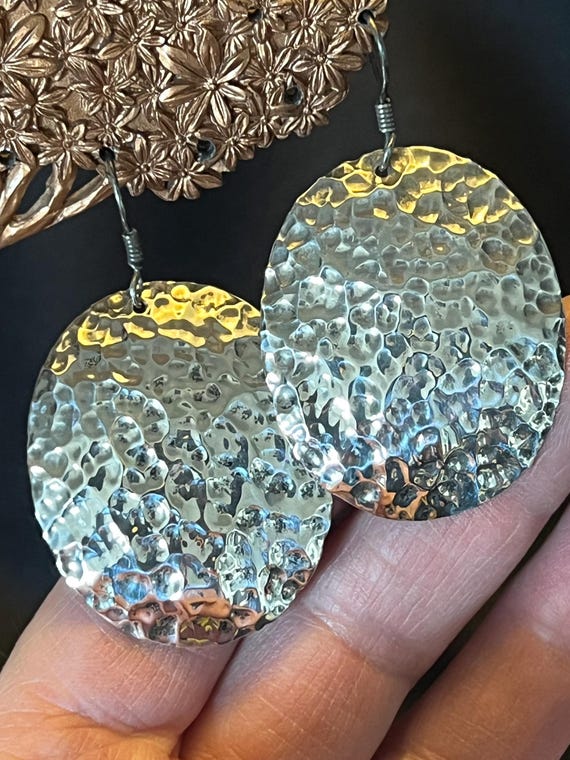 Hammered Sterling Silver Disc Earrings: 925 State… - image 3