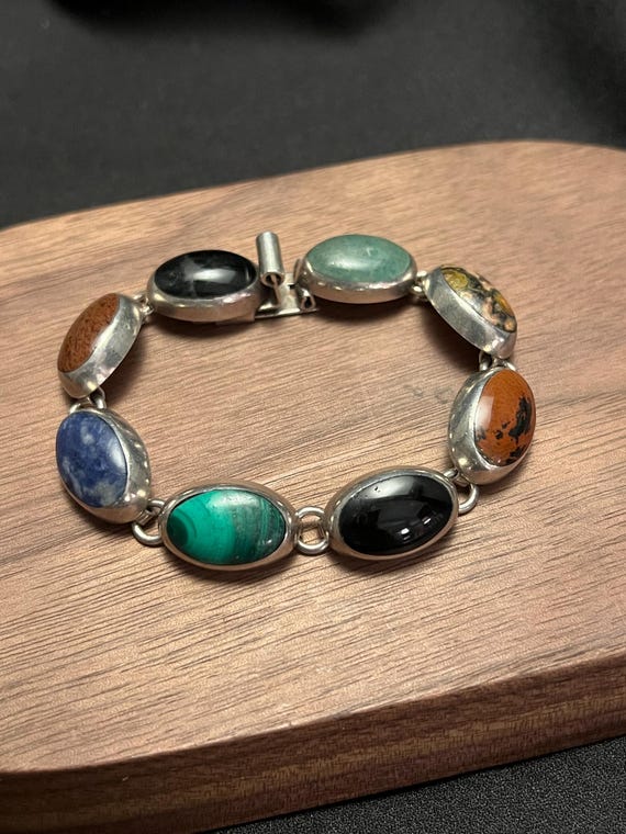 Vintage Taxco Sterling Silver Multi Stone Bracelet | TJ-77 Mexican