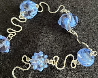 Handgefertigtes Sterling Silber Lampwork Glas Armband | Handwerker Perlenschmuck