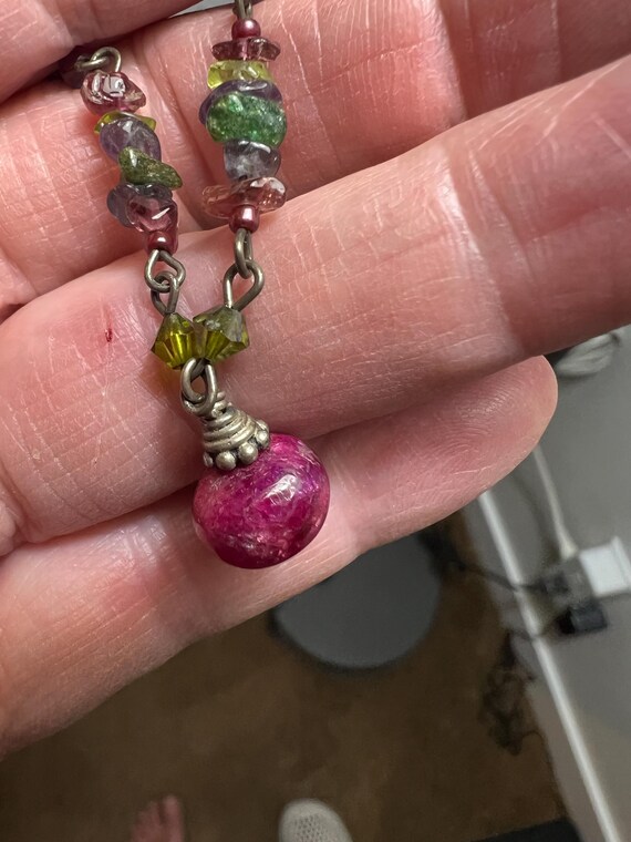 Oxidized Sterling Silver Ruby Jade Necklace, Tour… - image 10