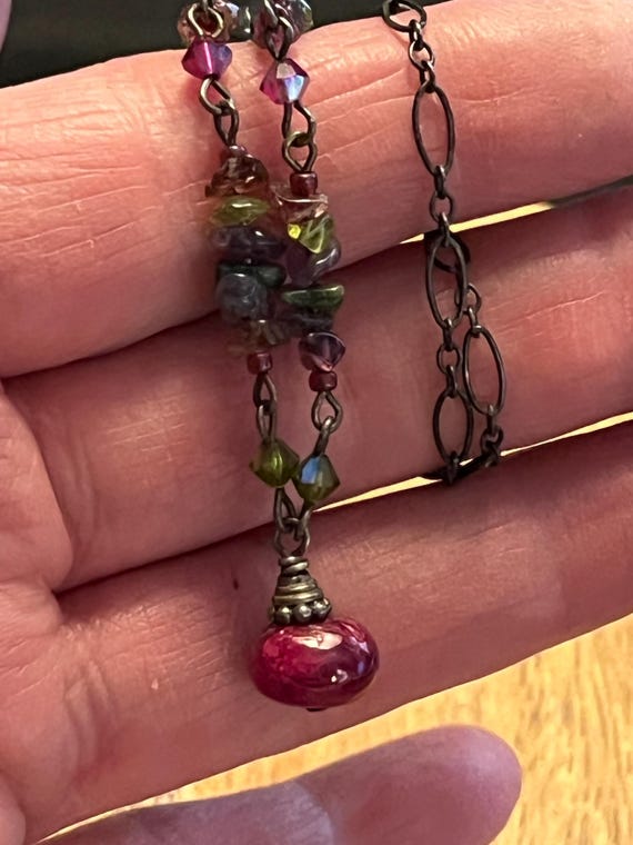 Oxidized Sterling Silver Ruby Jade Necklace, Tour… - image 6