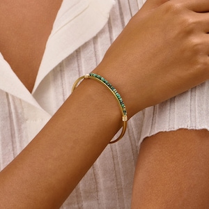Adjustable Bracelet Cuff – Handmade Turquoise Gemstone Bracelet for Women – 18k Gold Plated Steel Bangle – Dainty Adjustable Gift for Her