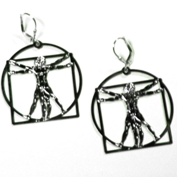 Vitruvian Man Earrings Leonardo da Vinci Necklace Architechure earrings  science necklace  science  art  Leonardo da Vinci