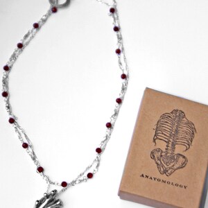 Anatomical Heart Necklace with Garnet Crystal chain image 4