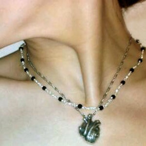 Anatomical Heart Necklace with Garnet Crystal chain image 2