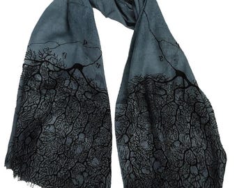 Blue Neuroscience scarf Santiago Ramón y Cajal-grey blue