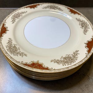 Noritake 4986 Glenwood Set mit 6 Speisetellern 10 in – Fine China, Goldverzierungen, Japan