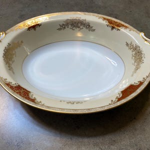 Noritake 4986 Glenwood - Cuenco ovalado para verduras de 25 cm - Porcelana fina, detalles dorados, Japón