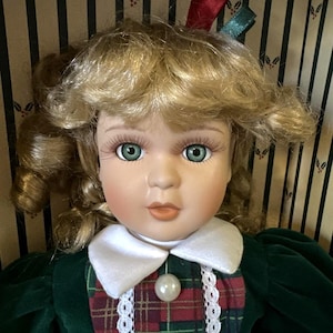 Jenuine Porcelain Doll 1997. Holiday Gallery. Display Stand Included.