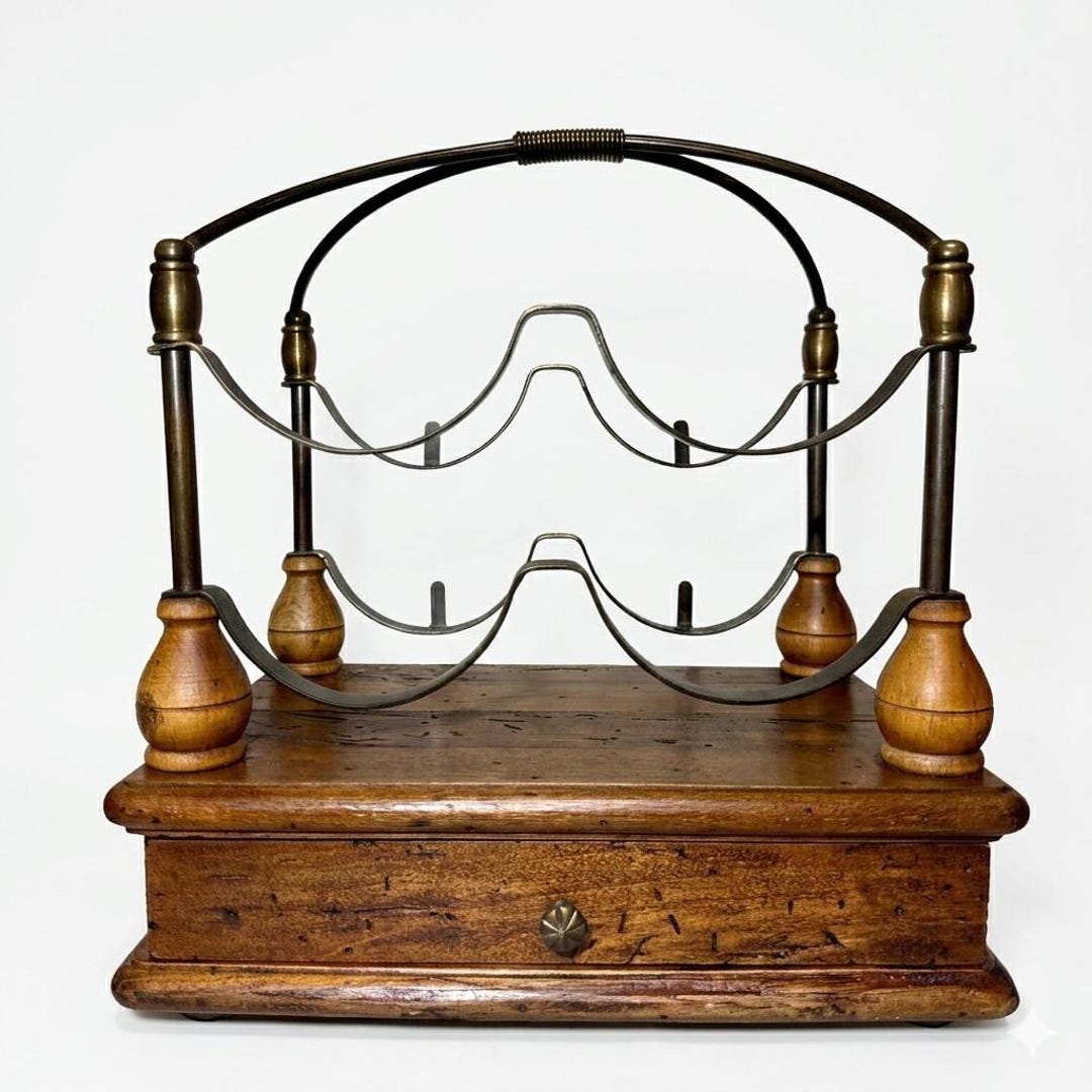 Vintage Tabletop Wine Rack With Drawer – Wooden & Metal Rustic Wine ...
